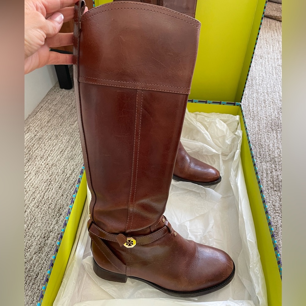 Tory Burch Sienna Brown Leather Brita Tall Riding Boots